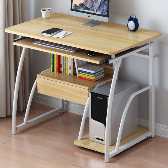 K-STAR Modern Computer Desk Workstation Study Writing Table Home Office Furniture with Keyboard Bracket PC Metal 71cm