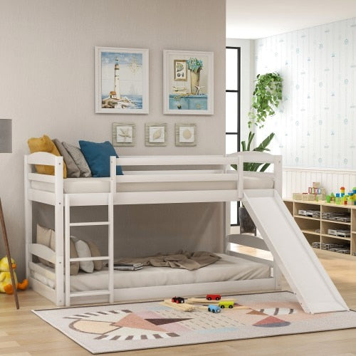 Twin over twin low bunk bed with slide and ladder