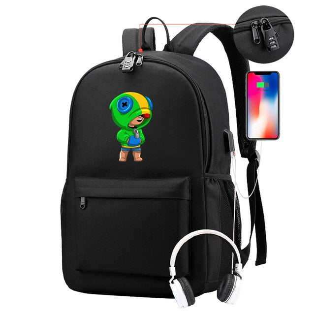 Leon Game Kids Bag Backpack Usb Charging Schoolbag Student School Bag 3D Print Computer Bag 44*30*15 Cm