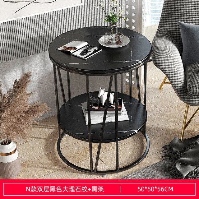 Nordic Wrought Iron Coffee Side Table Creative Living Room Home Small Table Small Apartment Balcony Coffee Table Marble Pattern