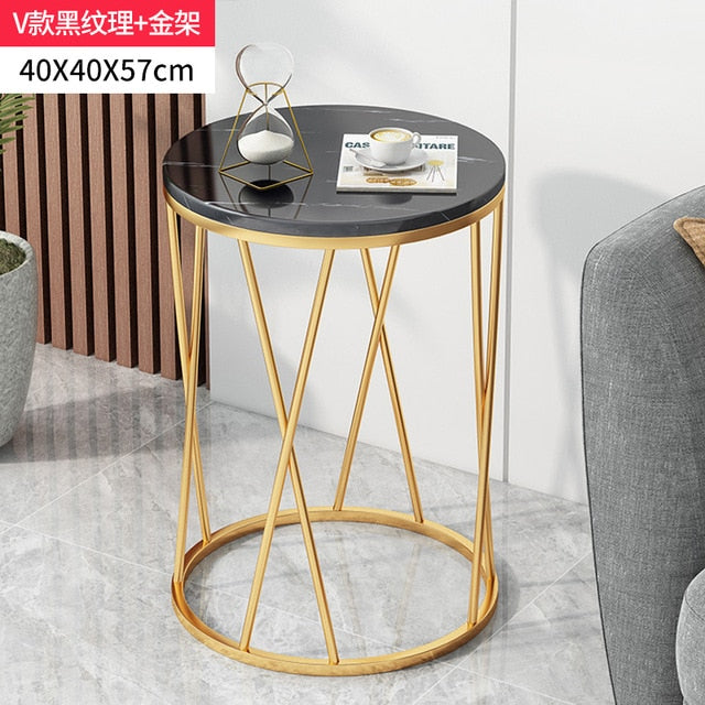 Nordic Wrought Iron Coffee Side Table Creative Living Room Home Small Table Small Apartment Balcony Coffee Table Marble Pattern