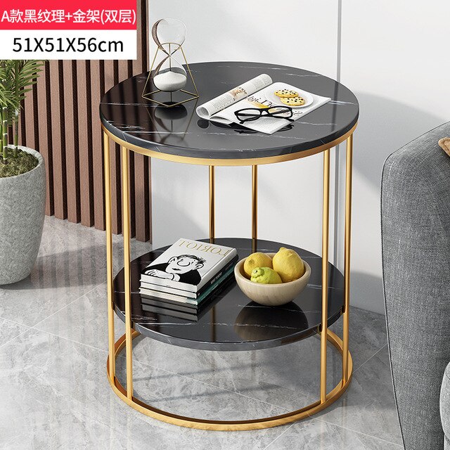 Nordic Wrought Iron Coffee Side Table Creative Living Room Home Small Table Small Apartment Balcony Coffee Table Marble Pattern
