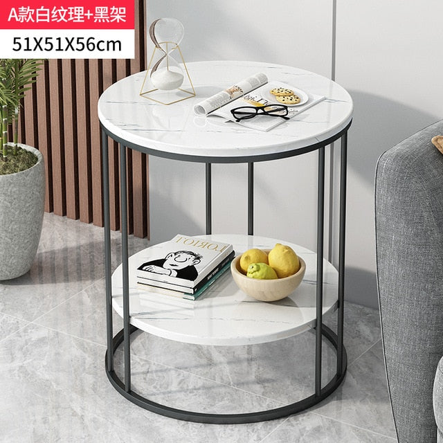Nordic Wrought Iron Coffee Side Table Creative Living Room Home Small Table Small Apartment Balcony Coffee Table Marble Pattern