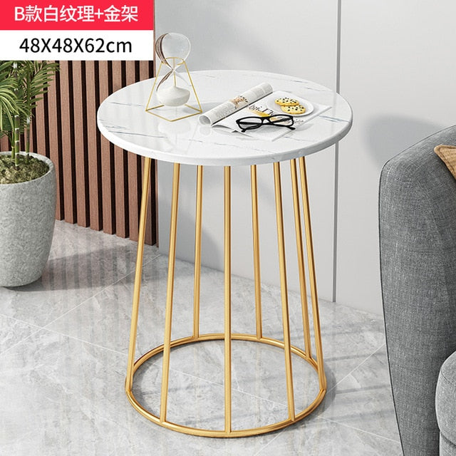 Nordic Wrought Iron Coffee Side Table Creative Living Room Home Small Table Small Apartment Balcony Coffee Table Marble Pattern
