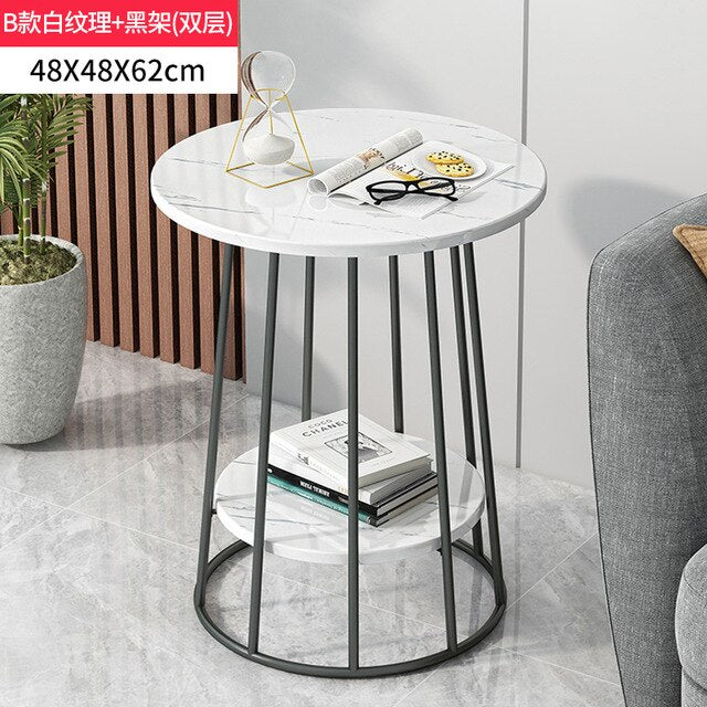 Nordic Wrought Iron Coffee Side Table Creative Living Room Home Small Table Small Apartment Balcony Coffee Table Marble Pattern