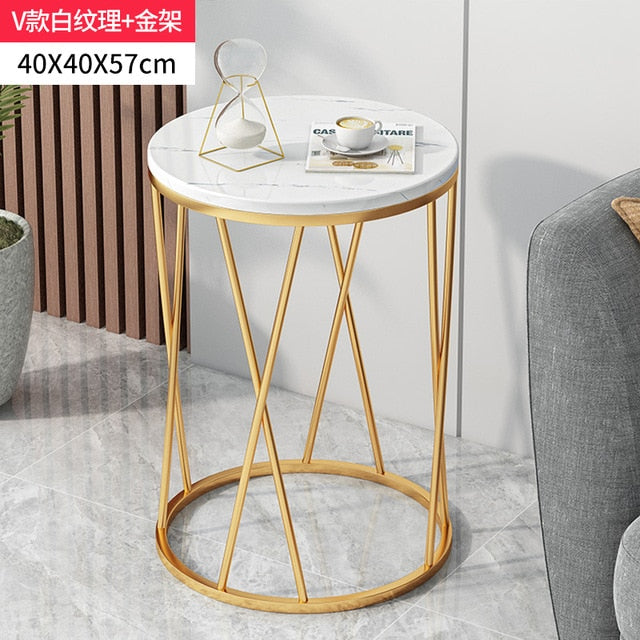 Nordic Wrought Iron Coffee Side Table Creative Living Room Home Small Table Small Apartment Balcony Coffee Table Marble Pattern