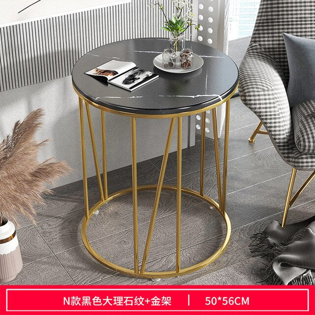 Nordic Wrought Iron Coffee Side Table Creative Living Room Home Small Table Small Apartment Balcony Coffee Table Marble Pattern