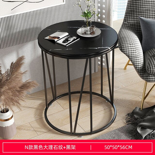Nordic Wrought Iron Coffee Side Table Creative Living Room Home Small Table Small Apartment Balcony Coffee Table Marble Pattern