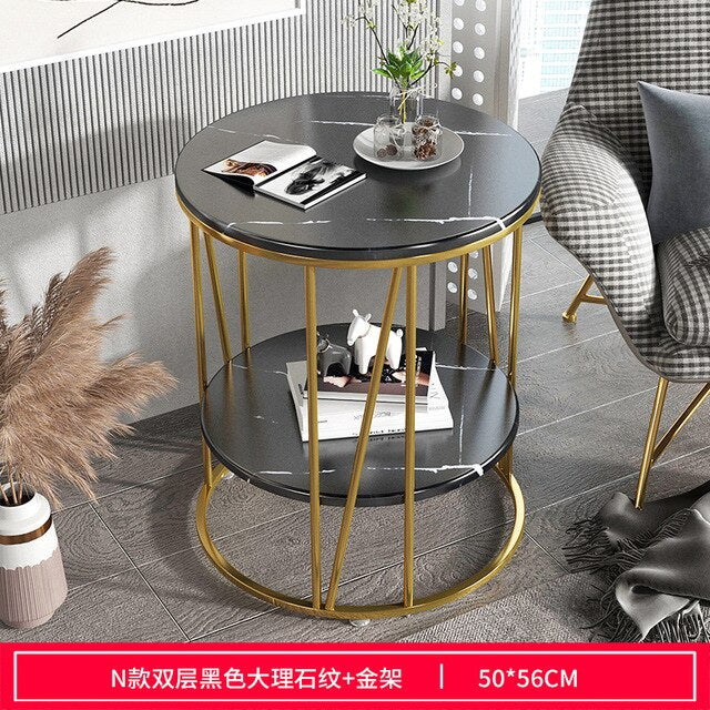 Nordic Wrought Iron Coffee Side Table Creative Living Room Home Small Table Small Apartment Balcony Coffee Table Marble Pattern