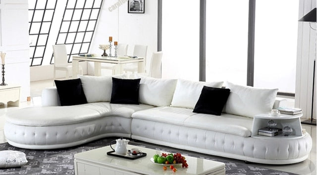 (lounge +2 seat +ottoma/lot) white genuine leather  small living room sofa furniture #CE-226