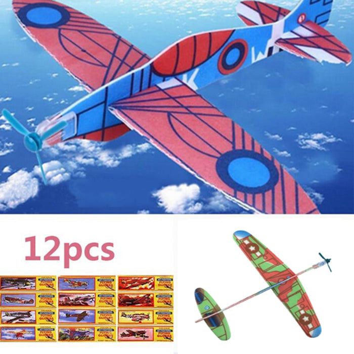 12Pcs DIY Hand Throw Aircraft Flying Glider Toy Planes Airplane Made Of Foam Plast Party Bag Fillers Children Kids Toys Game