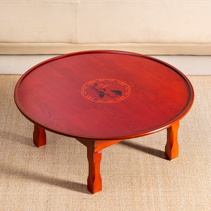 Asian Style Antique Round Table Folding Legs Living Room Furniture Korean Floor Dinning Table Wood Low Tea Coffee Table