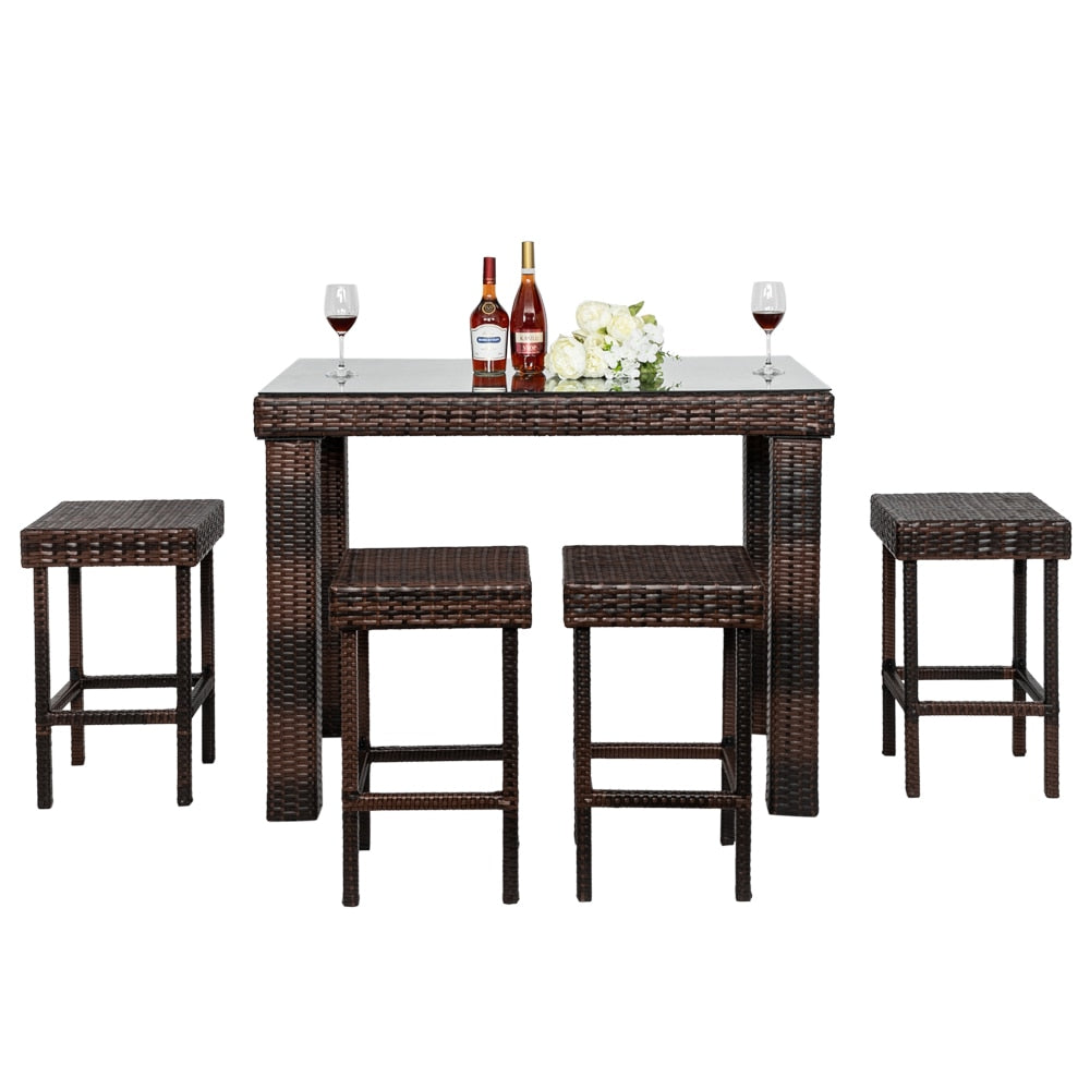 Dining Table Set Bar Stool-Table and Chair Set of 5 Brown Gradient for Home  Pub  Restaurant and Other Business Place