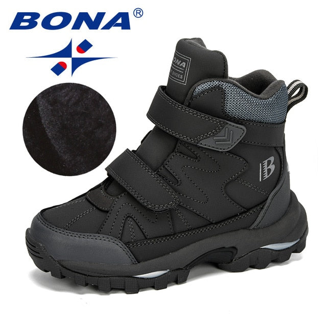 BONA New Popular Style Winter Children's Snow Boots Boys Girls Fashion Waterproof Warm Shoes Kids Thick Mid Non-Slip Boots
