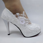 BaoYaFang White Flower Pumps New arrival womens wedding shoes Bride High heels platform shoes for woman ladies party dress shoes