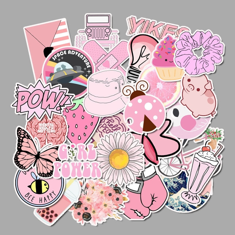 50pcs Vsco Girl Stickers Waterproof Skateboard Scrapbook Suitcase Pink Sticker Pack Animal Laptop Racing Kid Stiker For Children