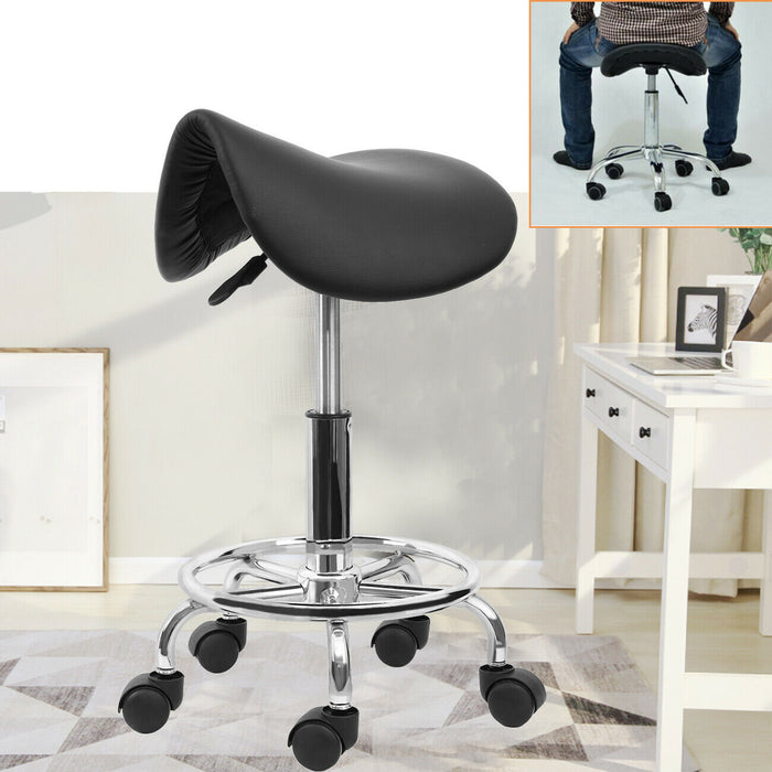 Honhill Saddle Salon Stool For Beauty Barber Swivel Chair Hairdressing Massage Spa Ha Ha Feet Rotation Bar Stool Black White