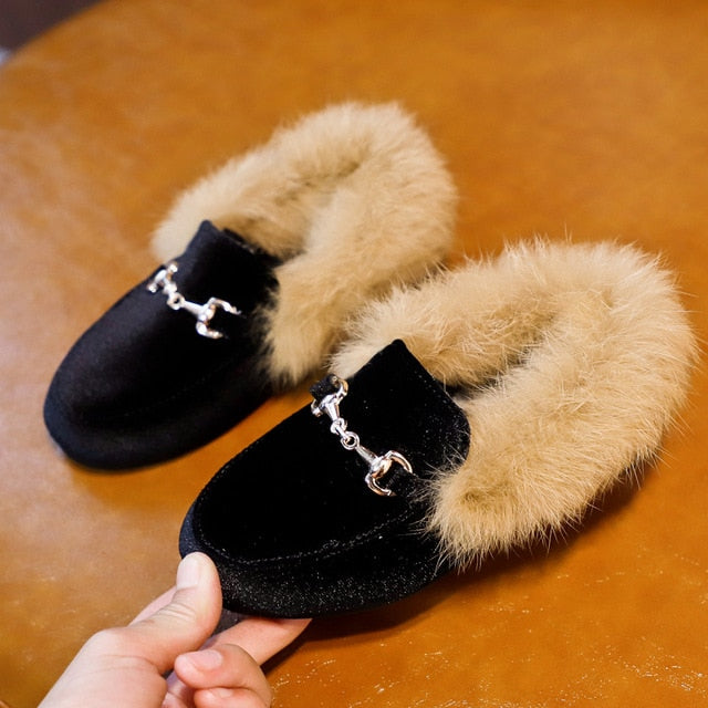 CMSOLO Boys Girls Velvet Loafer Best Sell New 2021 Winter Warm Kids Fur Shoes Size 21-37 Flat (Choose According To Foot Length)