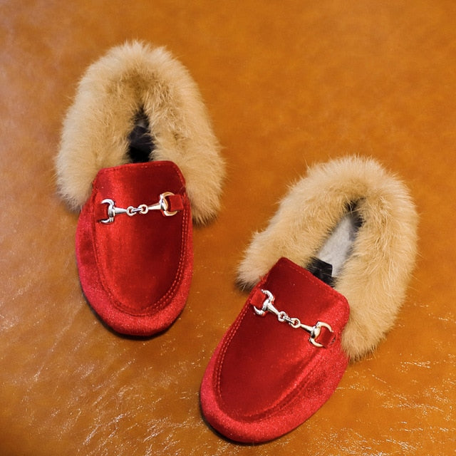CMSOLO Boys Girls Velvet Loafer Best Sell New 2021 Winter Warm Kids Fur Shoes Size 21-37 Flat (Choose According To Foot Length)