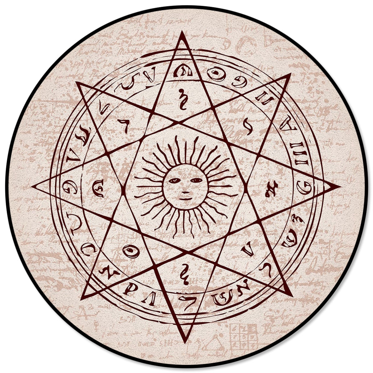 Sun Pentagram Circle Retro Style Pattern Rugs and Carpets for Home Living Room Round Rug for Children Rooms Non-slip