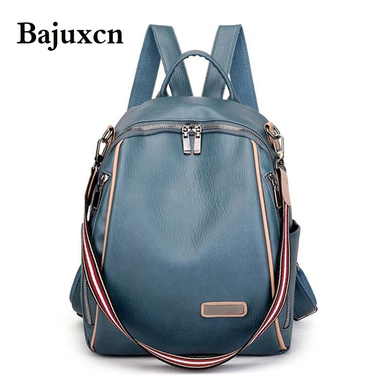 Women 's backpack 2020 spring new fashion wild quality soft leather leisure travel large capacity blue color bag purse