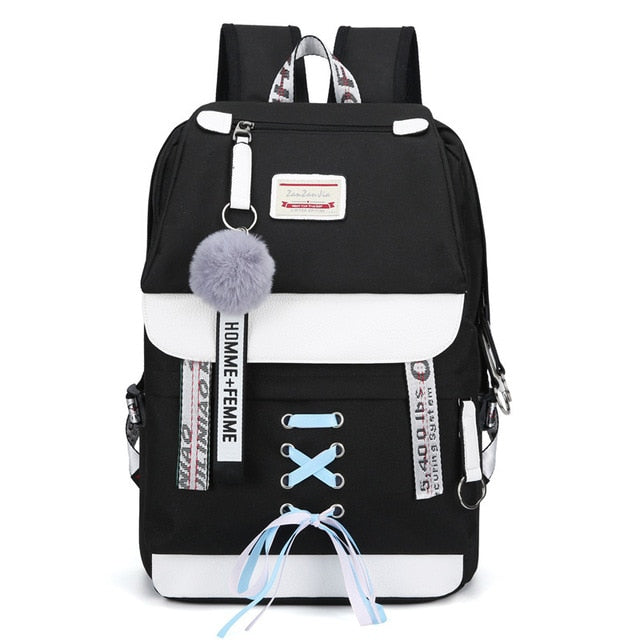 Large Green Backpacks Women School Backpack for Teenage Girls USB School Bag Canvas Middle Junior High College Student Bagpack