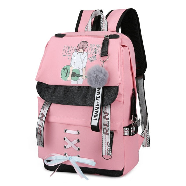 Large Green Backpacks Women School Backpack for Teenage Girls USB School Bag Canvas Middle Junior High College Student Bagpack