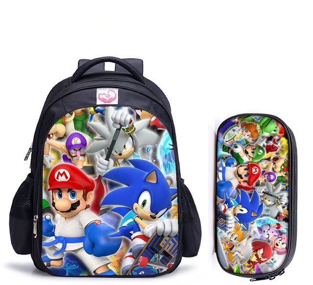 16 Inch Mario Bros Sonic Children School Bags Orthopedic Backpack Kids School Boys Girls Mochila Infantil Cartoon Bags