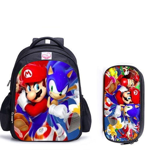 16 Inch Mario Bros Sonic Children School Bags Orthopedic Backpack Kids School Boys Girls Mochila Infantil Cartoon Bags