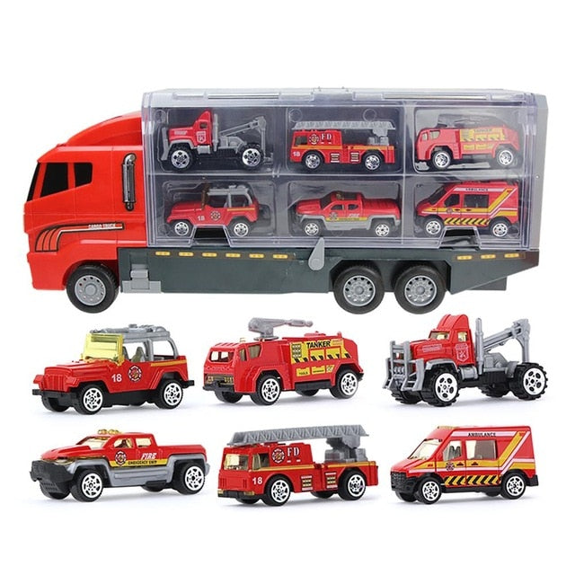 Big Truck & 6PCS Mini Alloy Diecast Car Model 1:64 Scale Toys Vehicles Carrier Truck Engineering Car Toys For Kids Boys