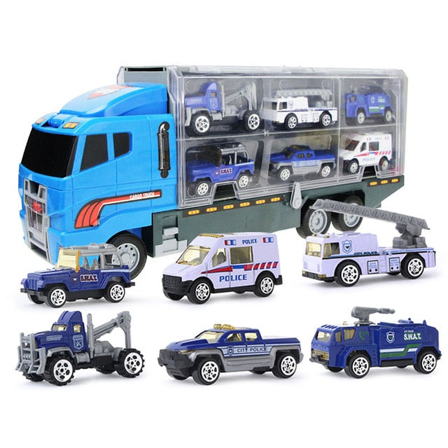 Big Truck & 6PCS Mini Alloy Diecast Car Model 1:64 Scale Toys Vehicles Carrier Truck Engineering Car Toys For Kids Boys