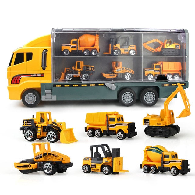 Big Truck & 6PCS Mini Alloy Diecast Car Model 1:64 Scale Toys Vehicles Carrier Truck Engineering Car Toys For Kids Boys