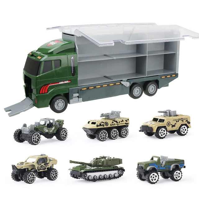 Big Truck & 6PCS Mini Alloy Diecast Car Model 1:64 Scale Toys Vehicles Carrier Truck Engineering Car Toys For Kids Boys