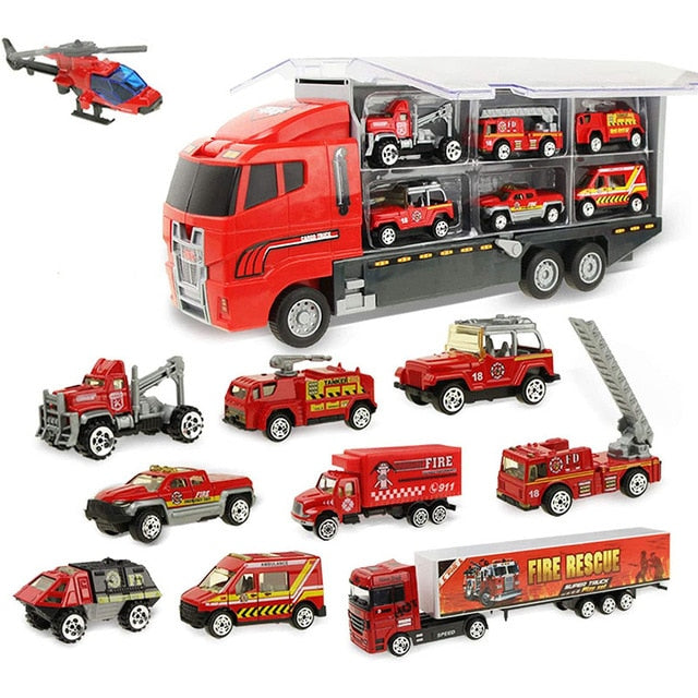 Big Truck & 6PCS Mini Alloy Diecast Car Model 1:64 Scale Toys Vehicles Carrier Truck Engineering Car Toys For Kids Boys