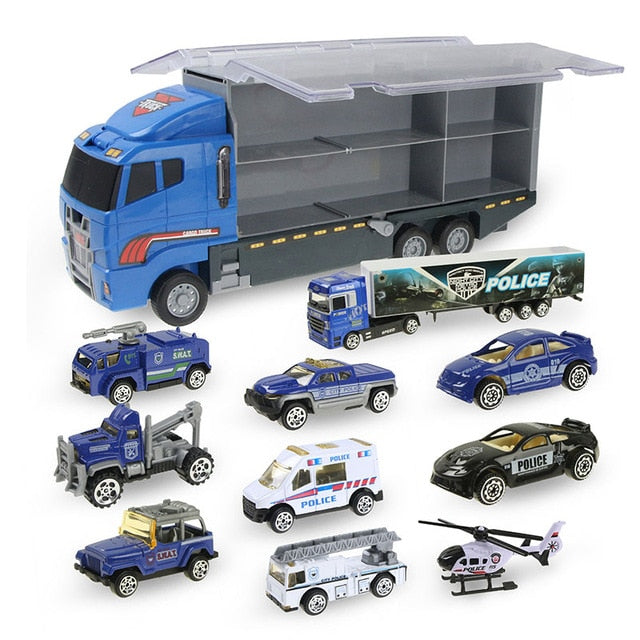 Big Truck & 6PCS Mini Alloy Diecast Car Model 1:64 Scale Toys Vehicles Carrier Truck Engineering Car Toys For Kids Boys