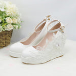 BaoYaFang White Flower Pumps New arrival womens wedding shoes Bride High heels platform shoes for woman ladies party dress shoes