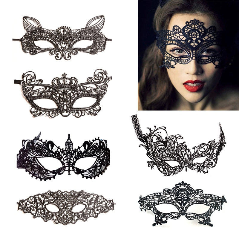 Sexy Erotic Lingerie for Women Lady Female Black Lace Mask Hollow Sexy Women Lace Eye Mask Cosplay Costume Party Nightclub