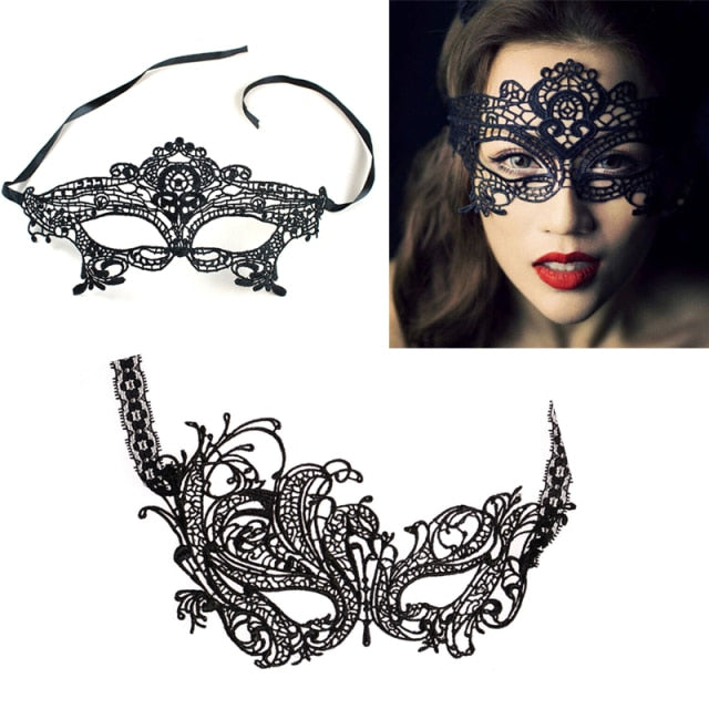 Sexy Erotic Lingerie for Women Lady Female Black Lace Mask Hollow Sexy Women Lace Eye Mask Cosplay Costume Party Nightclub