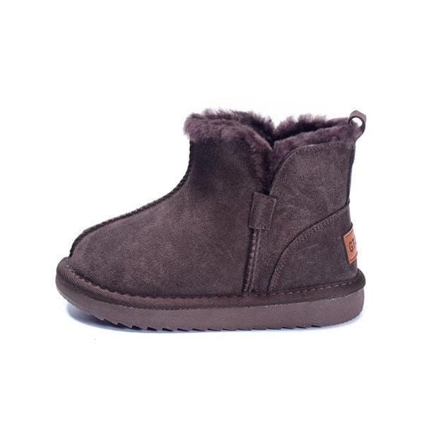 2020 New Winter Children Snow Boots Genuine Leather Wool Girls Boots Plush Boy Warm Shoes Fashion Kids Boots Baby Toddler Shoes