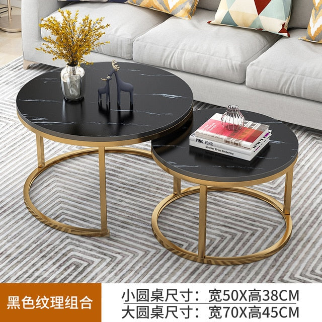 Nordic Simple Coffee Side Table Home Living Room Light Luxury Round Small Coffee Table Combination Iron Table Freely Expandable