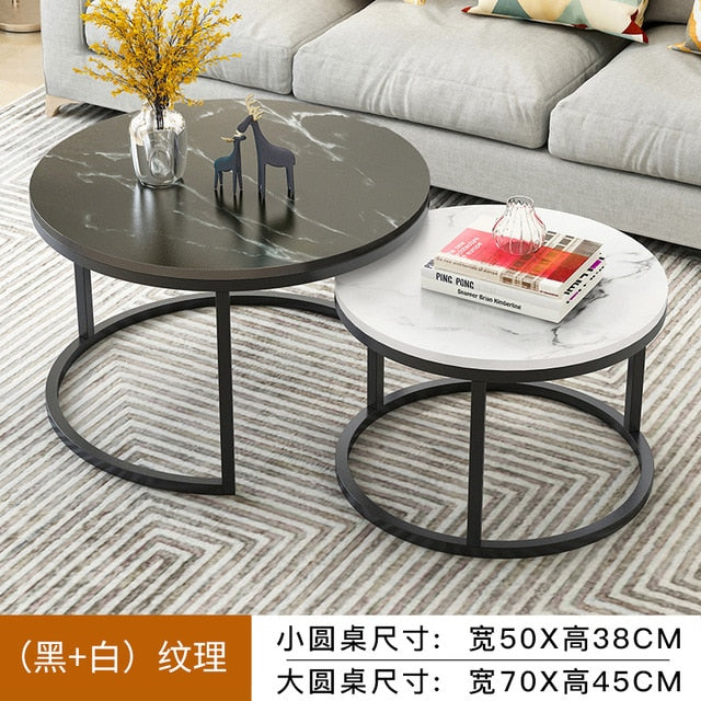 Nordic Simple Coffee Side Table Home Living Room Light Luxury Round Small Coffee Table Combination Iron Table Freely Expandable