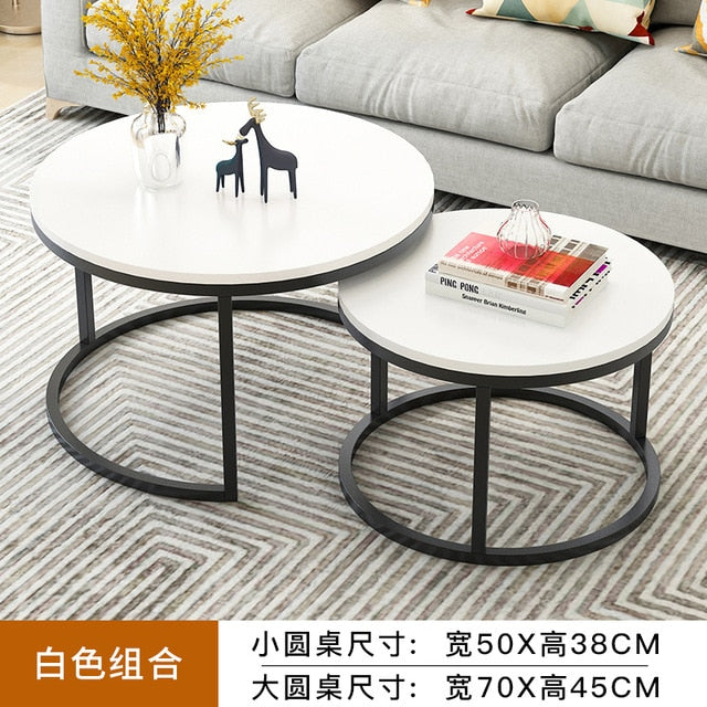 Nordic Simple Coffee Side Table Home Living Room Light Luxury Round Small Coffee Table Combination Iron Table Freely Expandable