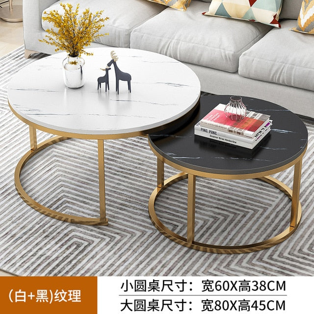 Nordic Simple Coffee Side Table Home Living Room Light Luxury Round Small Coffee Table Combination Iron Table Freely Expandable