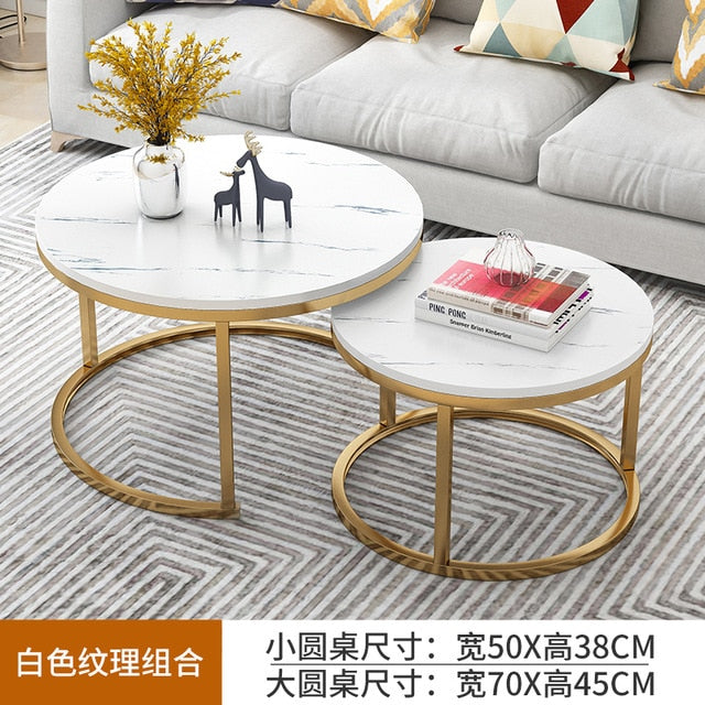 Nordic Simple Coffee Side Table Home Living Room Light Luxury Round Small Coffee Table Combination Iron Table Freely Expandable