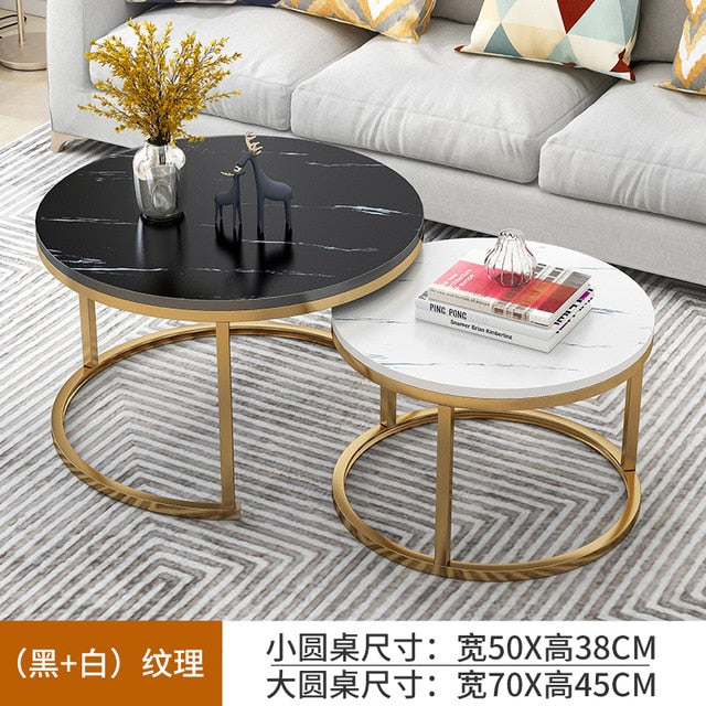 Nordic Simple Coffee Side Table Home Living Room Light Luxury Round Small Coffee Table Combination Iron Table Freely Expandable