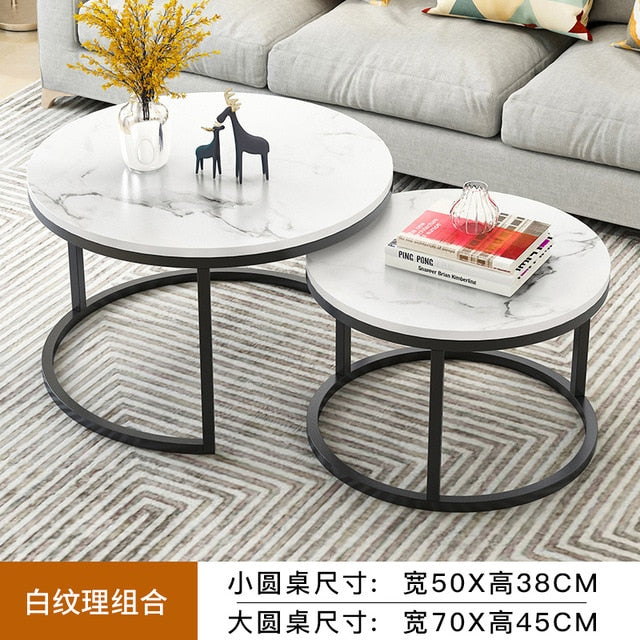 Nordic Simple Coffee Side Table Home Living Room Light Luxury Round Small Coffee Table Combination Iron Table Freely Expandable