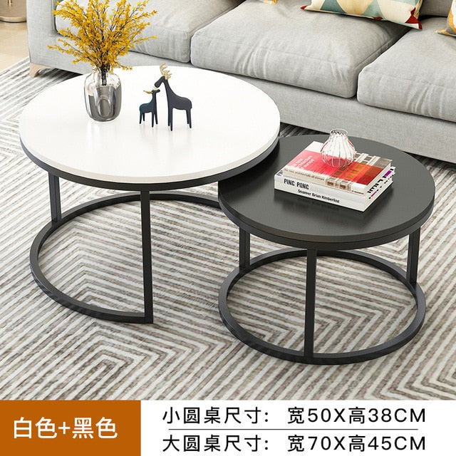 Nordic Simple Coffee Side Table Home Living Room Light Luxury Round Small Coffee Table Combination Iron Table Freely Expandable