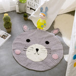 REGINA Cute Animal Shape Kids Carpet Hand Knitted Fox Rabbit Cat Pattern Soft Round Rug Thick Picnic Mat Home Baby Crawling Pad