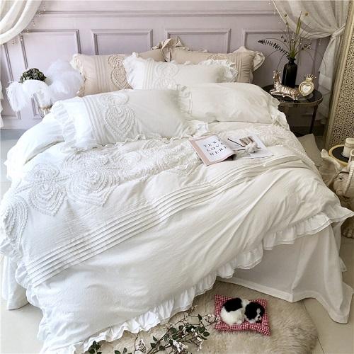 Luxury Soft Cotton bedclothes Blue Pink White bedding sets queen king size bed sheet set, duvet cover ropa de cama/linge de lit