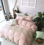 Luxury Soft Cotton bedclothes Blue Pink White bedding sets queen king size bed sheet set, duvet cover ropa de cama/linge de lit